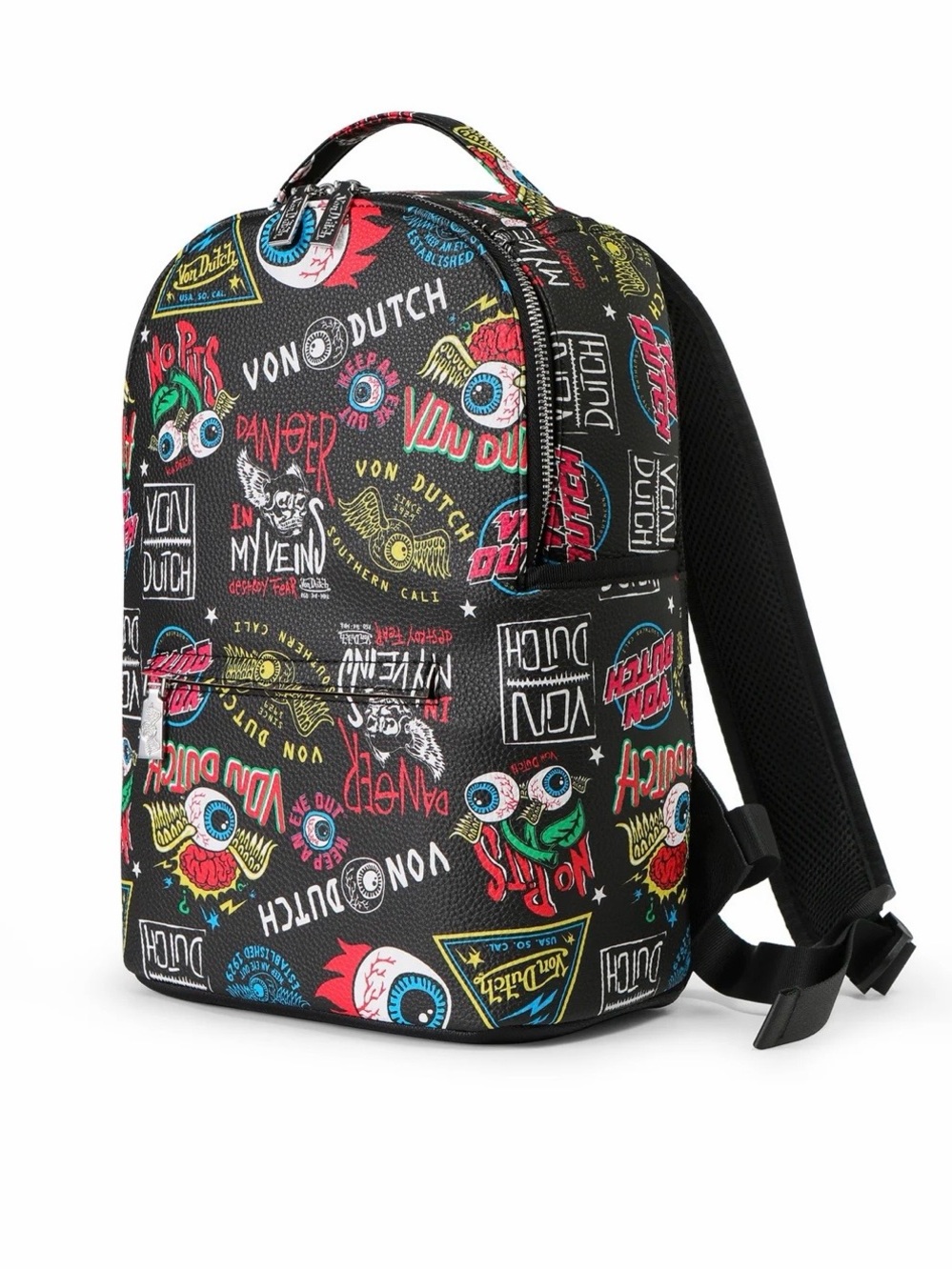 Von Dutch Black Jax Backpack with Multicolor Graphic Prints NWT Y2K